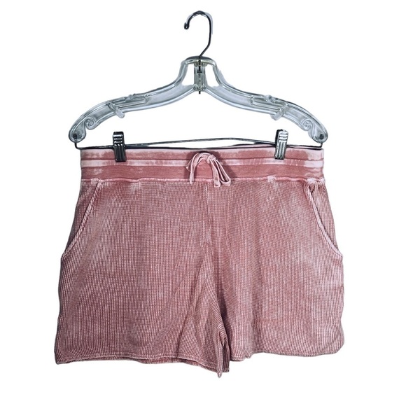 SPLENDID shorts tie waist thermal waffle mineral wash raw hem rose cotton size L - Picture 1 of 14